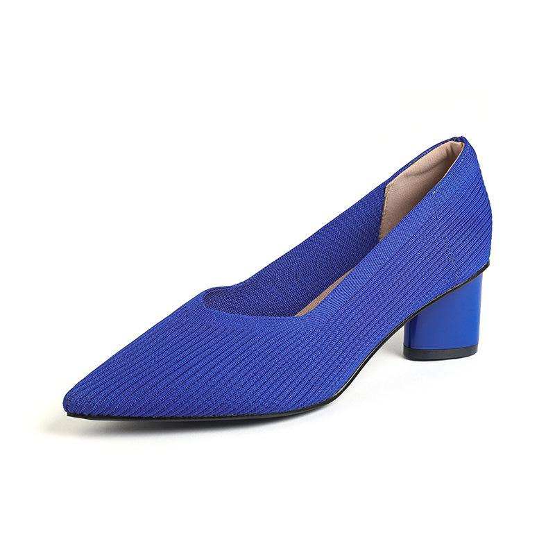 Fashion 2025 Pointed Toe Middle Heel Breathable Comfortable Knitted Shoes Women Shallow Mouth Chunky Heel Fashion Zapatos De Mujer Pumps