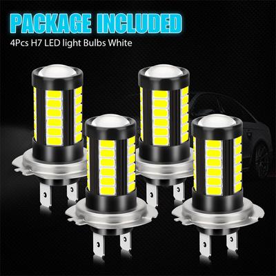 Lot de 4 ampoules LED antibrouillard H7 pour voiture, 5630 33 SMD, éclairage ultra-lumineux à 360°, décodage des feux de recul et feux arrière DRL