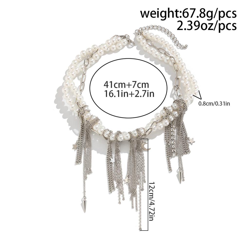 Stylish Heart Tassels Pendant Necklace with Imitation Pearls Chain Beaded Necklace Suitable for Youthful Women Present