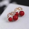 Cute Fashion Red Acrylic Cherry Stud Earrings For Women Crystal Fruit Earrings Ladies Party Jewelry Ear Accessories Girl Gift