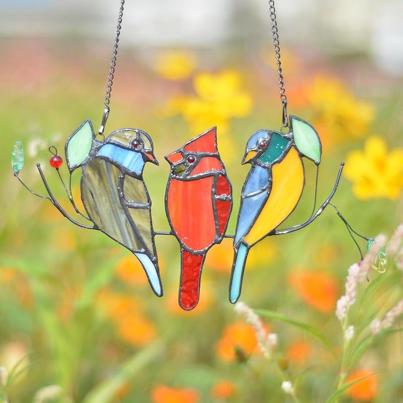 Stained Glass Suncatchers, Multicolor Bird Window Hanging Suncatcher Panel, Bird Personality Ornament Decoration B