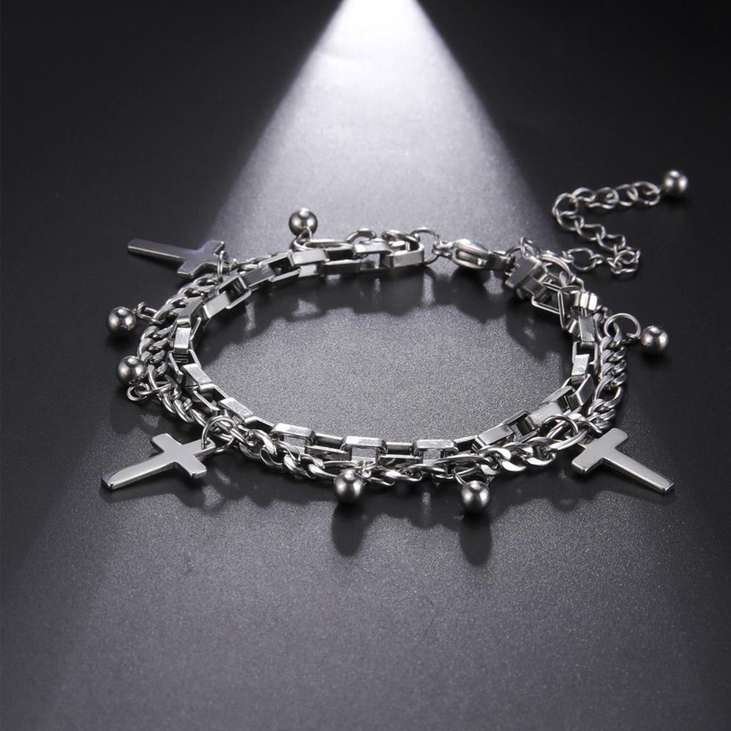 Contemporary Women's Bracelet Elegant Women's Bracelet with Crosses Charm Sturdy Stainless Steel Wrist Chain