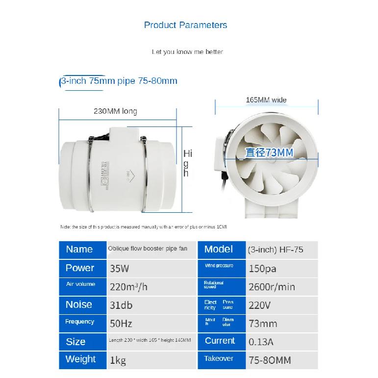 3''4''5''6'' Exhaust Fan Silent Inline Pipe Duct Fan Bathroom Extractor Ventilation Kitchen Toilet Wall Air Clean Ventilator