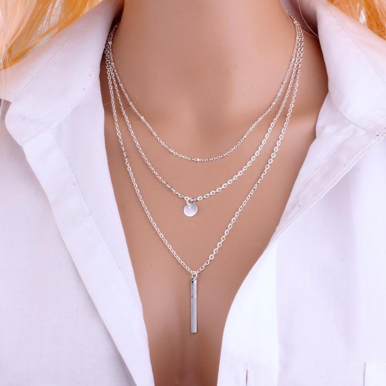 European & American Multi-layer Necklace with Copper Bead Chain, Sequin & Metal Strip - Trendy, Fashionable Jewelry