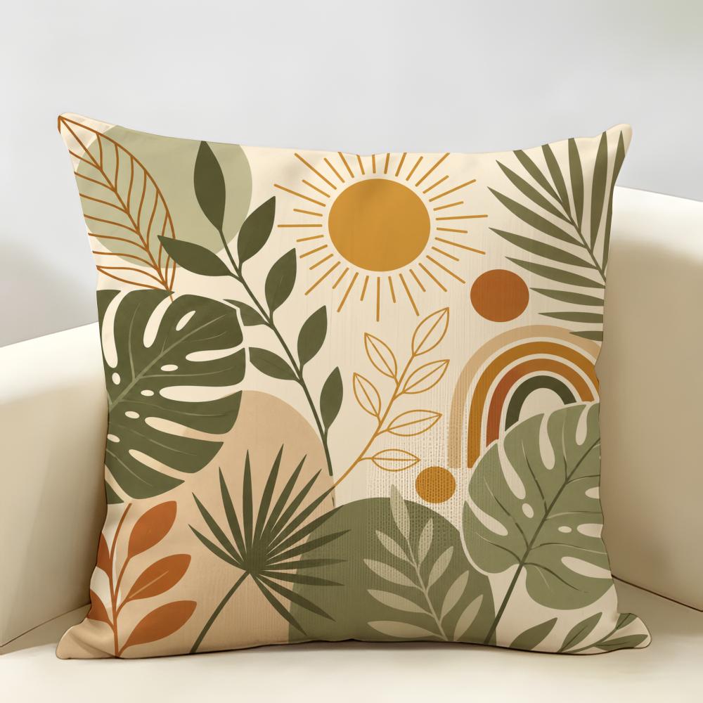 Boho Folk Art Sun Mountain Cushion Cover Natural Linen Organic Fabric Double-Sided Printing Breathable Perfect For Home Decor