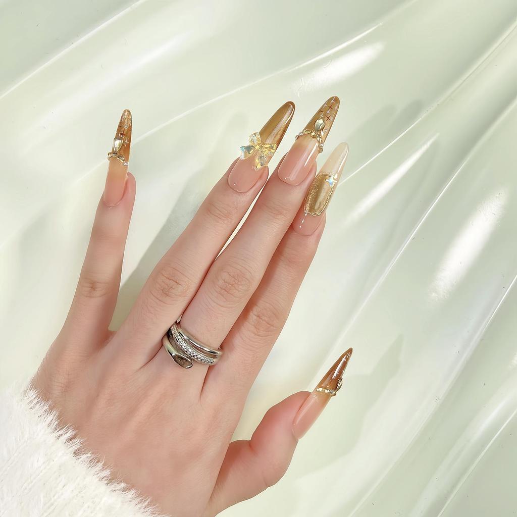Trendy Handmade Bow Press-On Nail Art Stickers: Fashionable, Eye-Catching Style to Brighten Skin