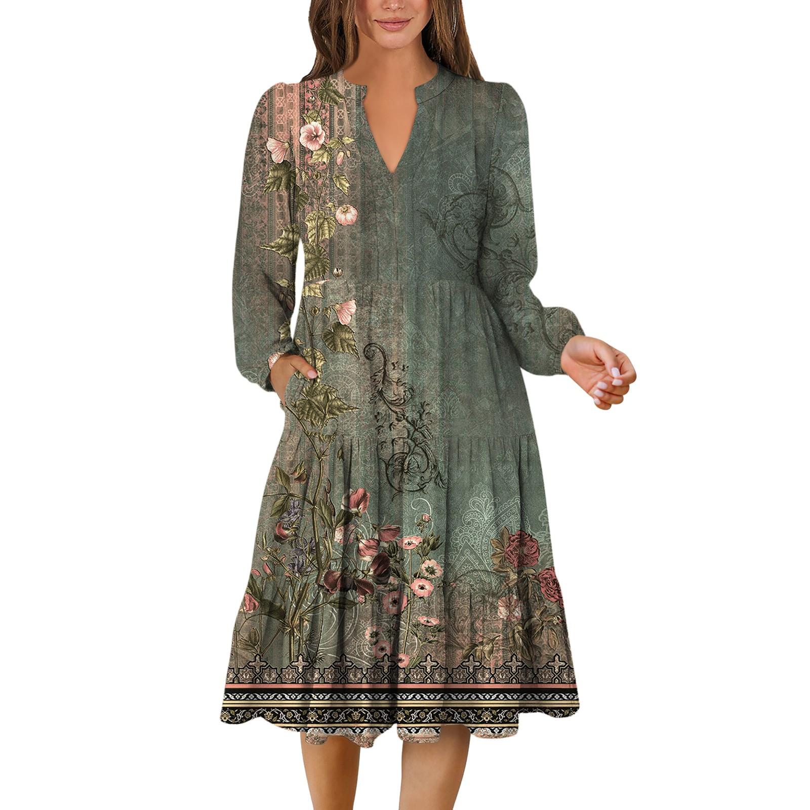 

Женское платье с V-образным вырезом, многослойное, в богемном стиле, с длинным рукавом, с цветочным принтом XL