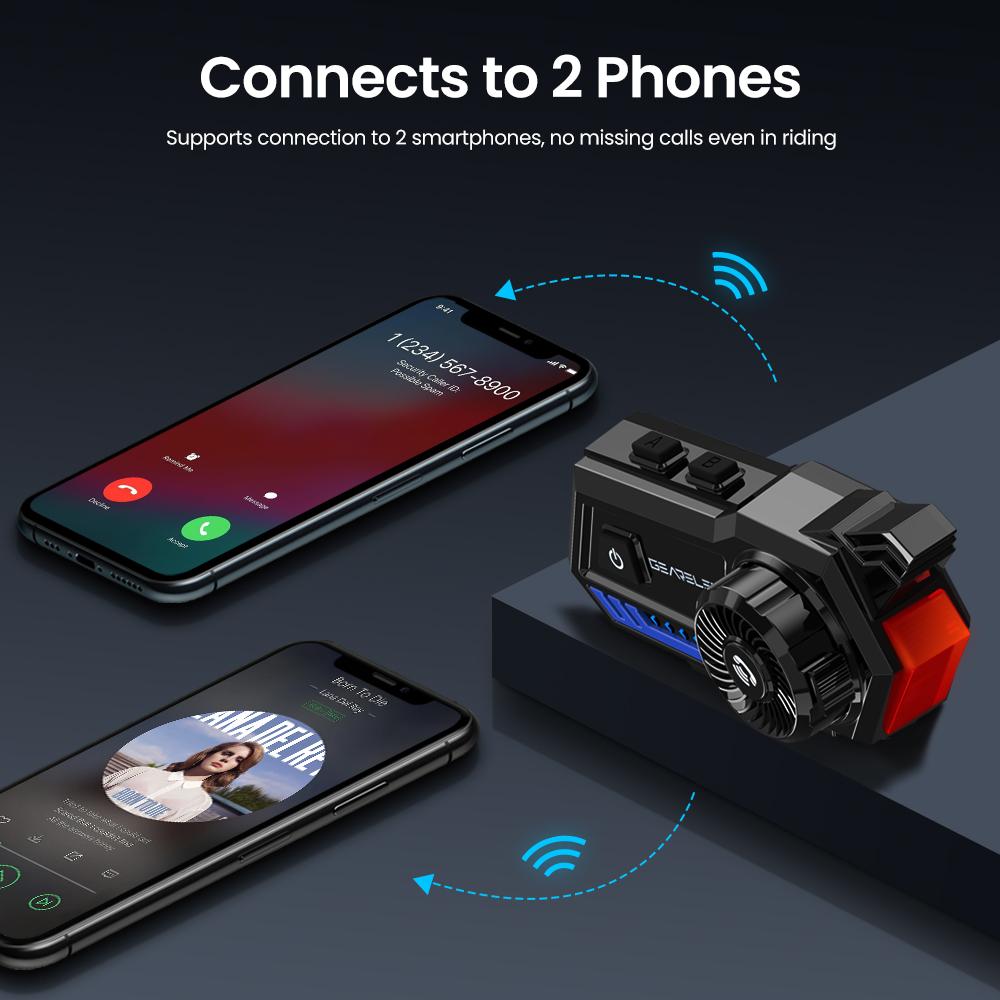 Motorsykkelhjelm Bluetooth-hodesett Håndfri ringesett IPX7 Vanntett 2800mAh BT5.2 trådløst stereohodesett med 1000 timers standbytid