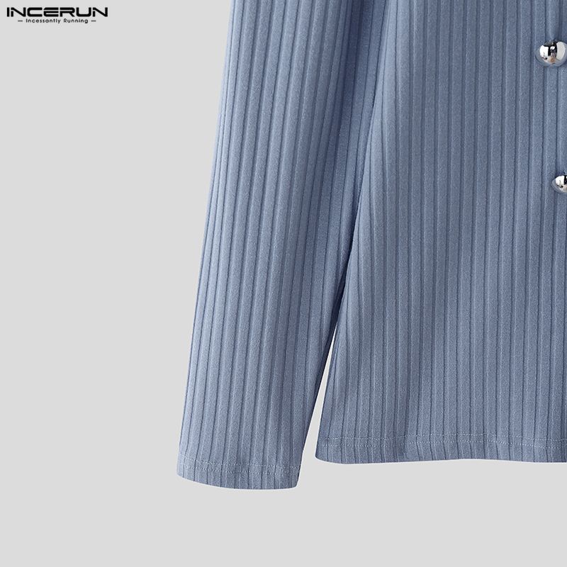 INCERUN Spring Men's High Neck Long Sleeve Buttons Decorative Fitted T-shirts Tops Undershirts
