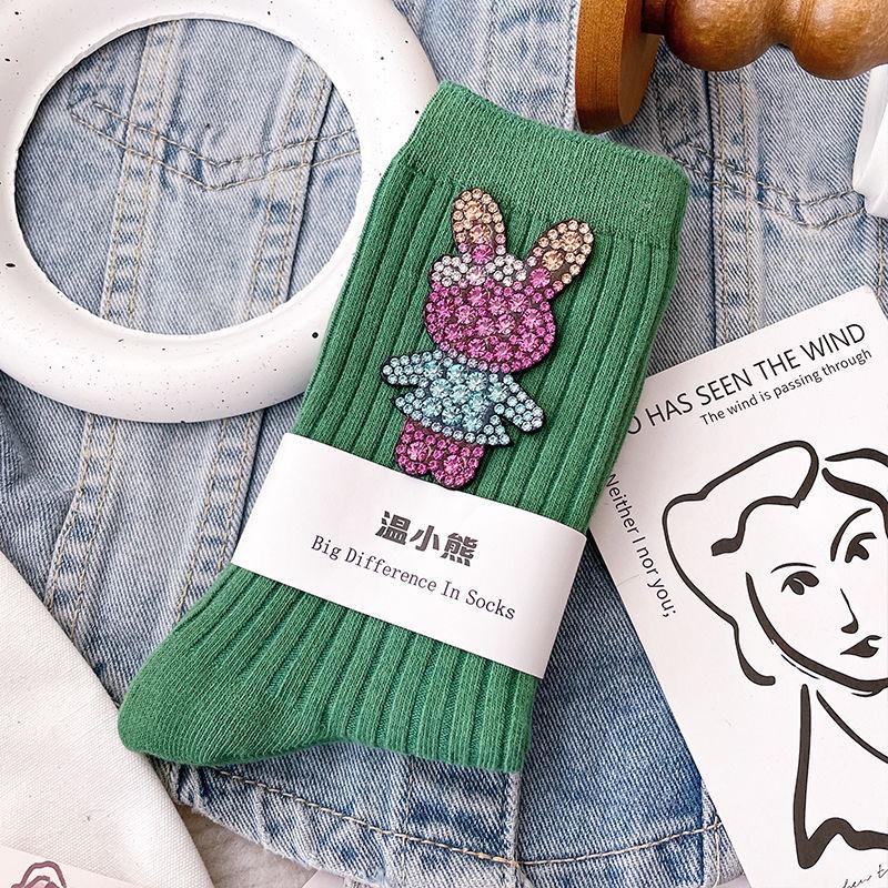 Diamond Cartoon Bunny Decoration Socks, Fashion Diamond Sparkling Women's Socks, Comfortable and Breathable Christmas Stockings