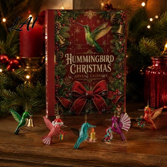 Hummingbird Advent Calendar Hummingbirds 2026 24 Days Christmas Countdown with Unique Holiday Gifts Pcs 2D Acrylic Ornaments for Bird Lovers,