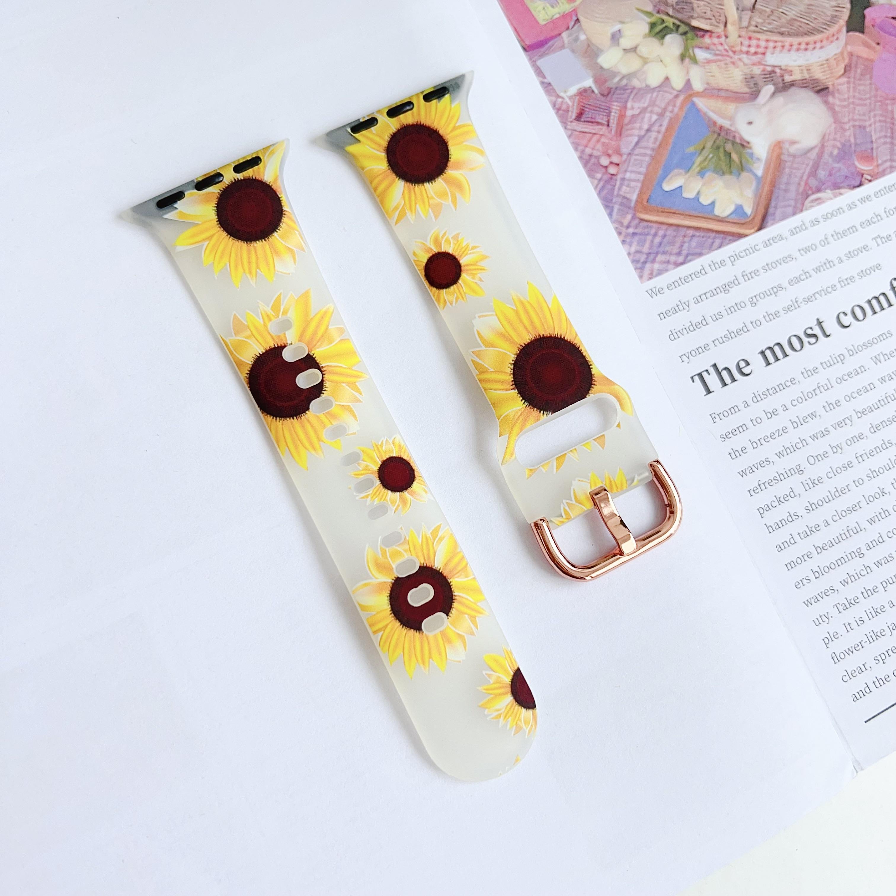 

Ремінець для Apple Watch Series 10 Ultra 9 8 7 SE 6 5 4 3 2 1 46 мм 49 мм 45 мм 44 мм 42 мм Прозорий силіконовий ремінець з принтом Sunflower