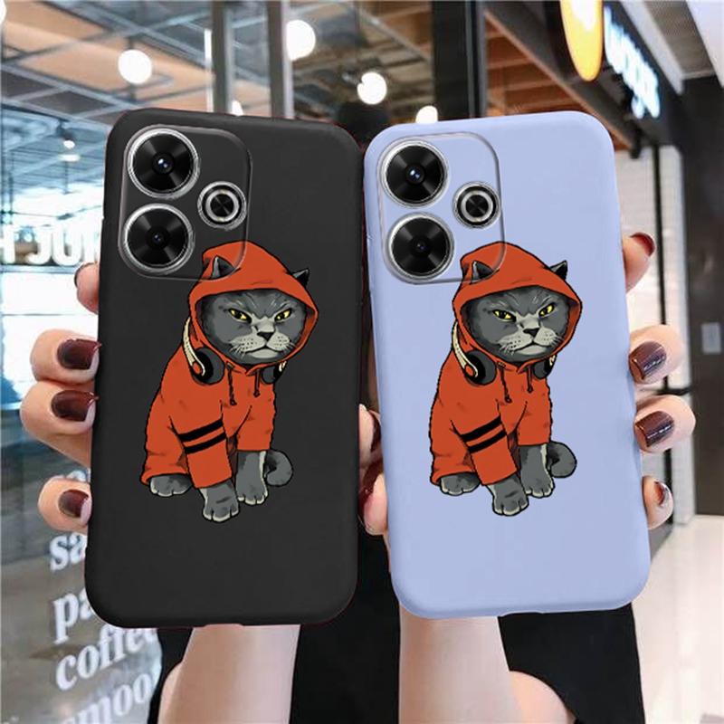 Cool Cat Soft Silicone Case For Xiaomi Redmi Note 13 Pro 13C 14 Poco C65 Samsung A55 A35 A34 M35 S24 iPhone Huawei Honor 200 Realme Shockproof Cover