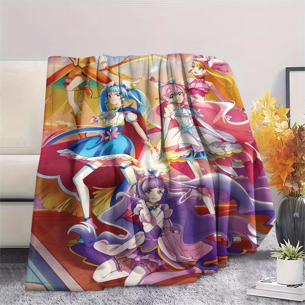 Pretty Cure All Characters pattern Flannel Blanket, High quality Comfortable for All Seasons, Home Decor, Warmth and Comfort, Perfect for Gifts.