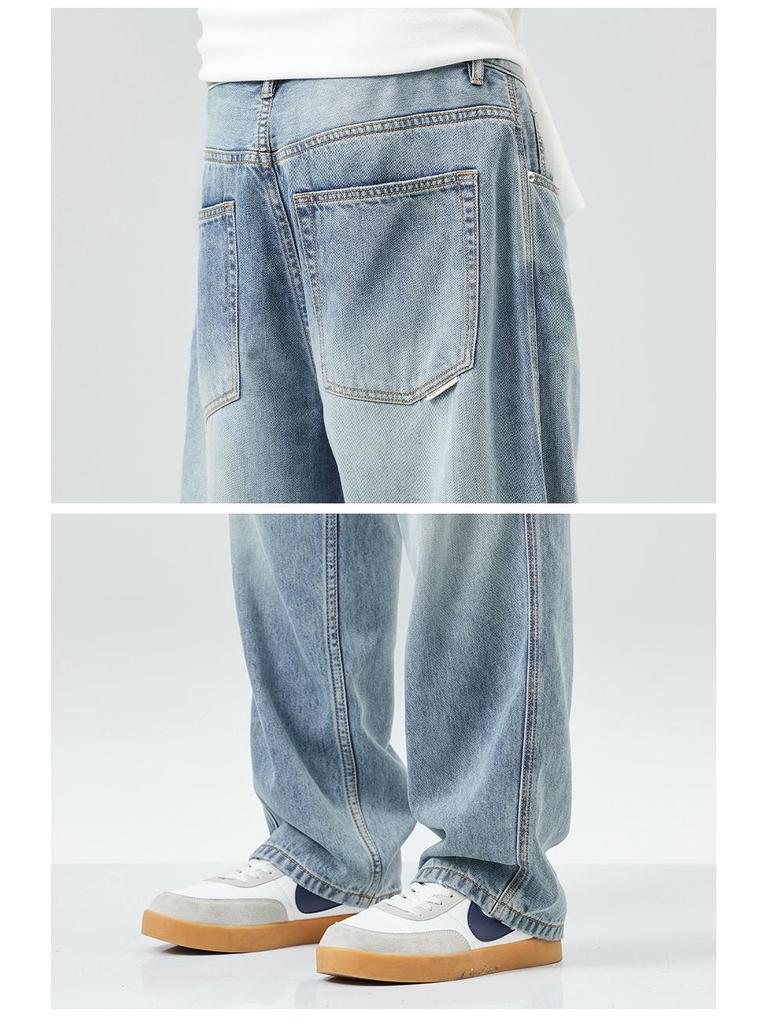 Men’s Fashion Lyocell Tencel Loose Wide-Leg Summer Jeans