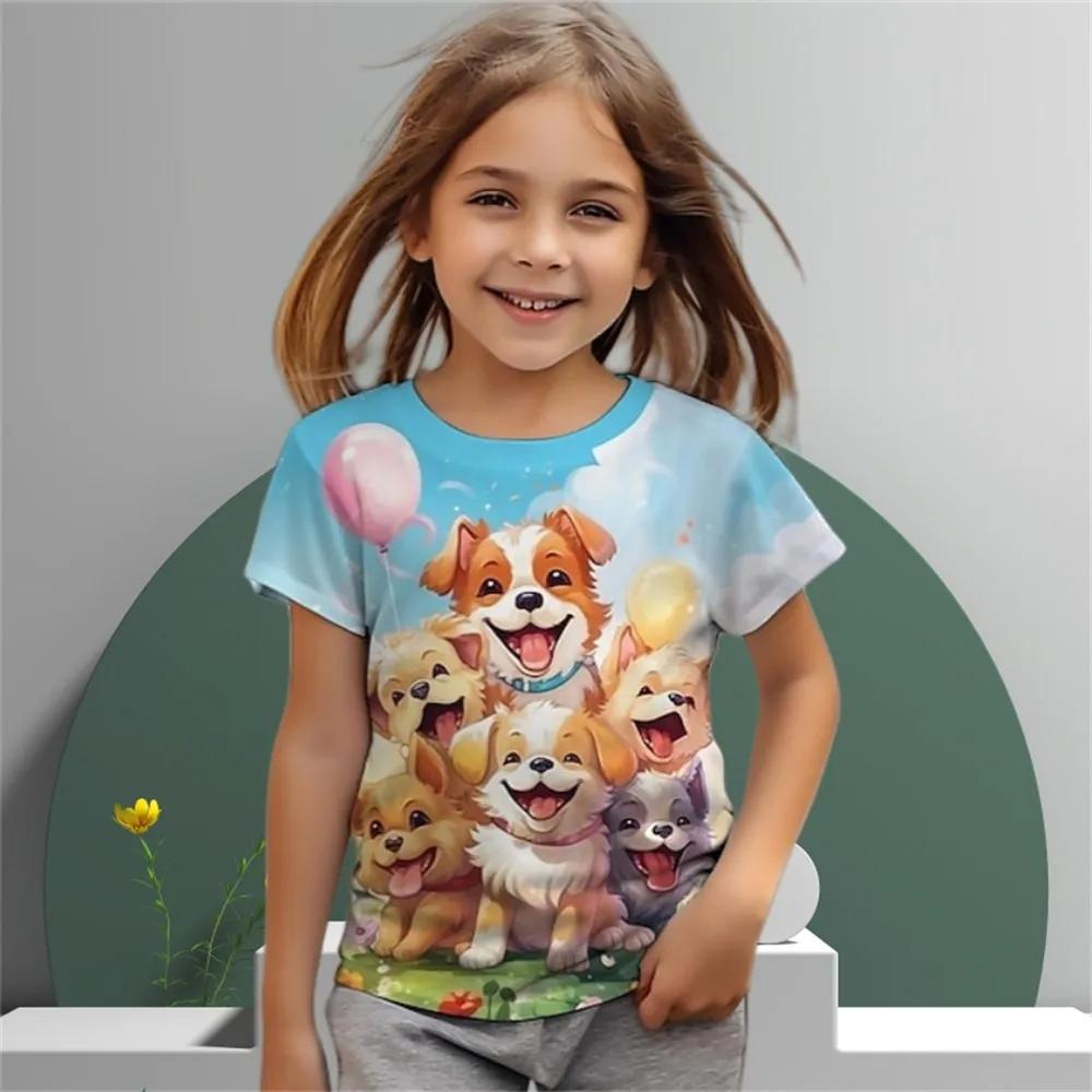 Creative Dog Children's T-Shirt Boy Summer Fashion Top Shirts Short Sleeve Novelty Round Neck T-Shirts Junior Girls' Clothing