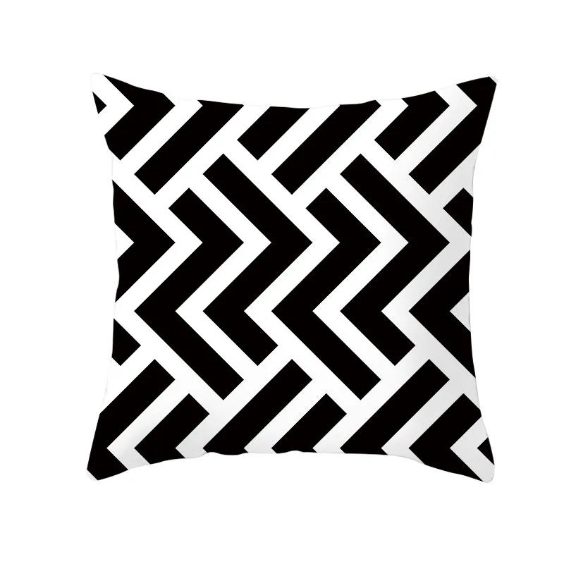 Black White Geometric Pattern Cushion Cover Polyester Sofa  Upholstery Pillowcase Home Decor