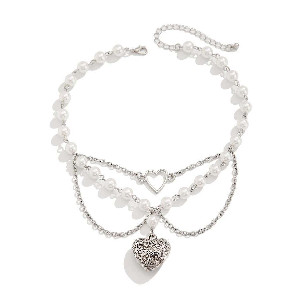 Sweet And Cool Wind Star Love Pendant Fringed Necklace, Creative Imitation Pearl Beaded Collarbone Necklace