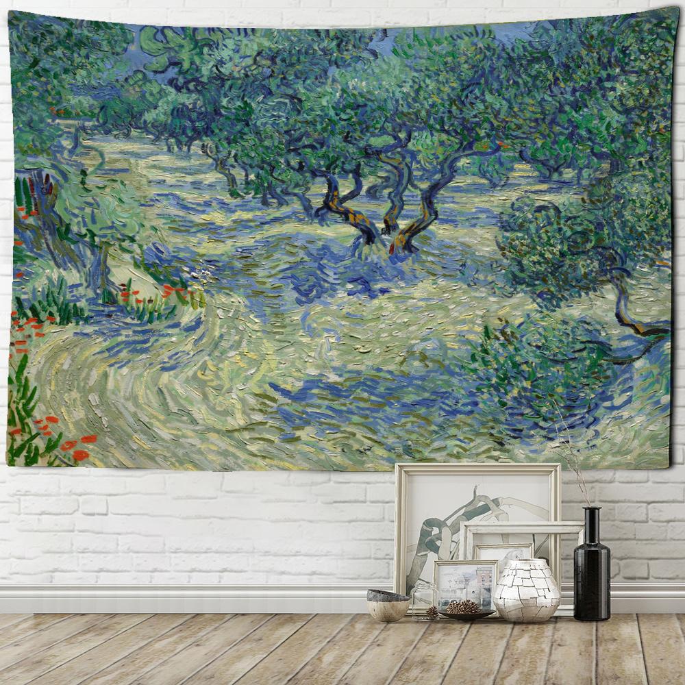 Wheat Field Cypress Tapestry Van Gogh Scenery Living Room Home Background Hanging Cloth Wall Decoration