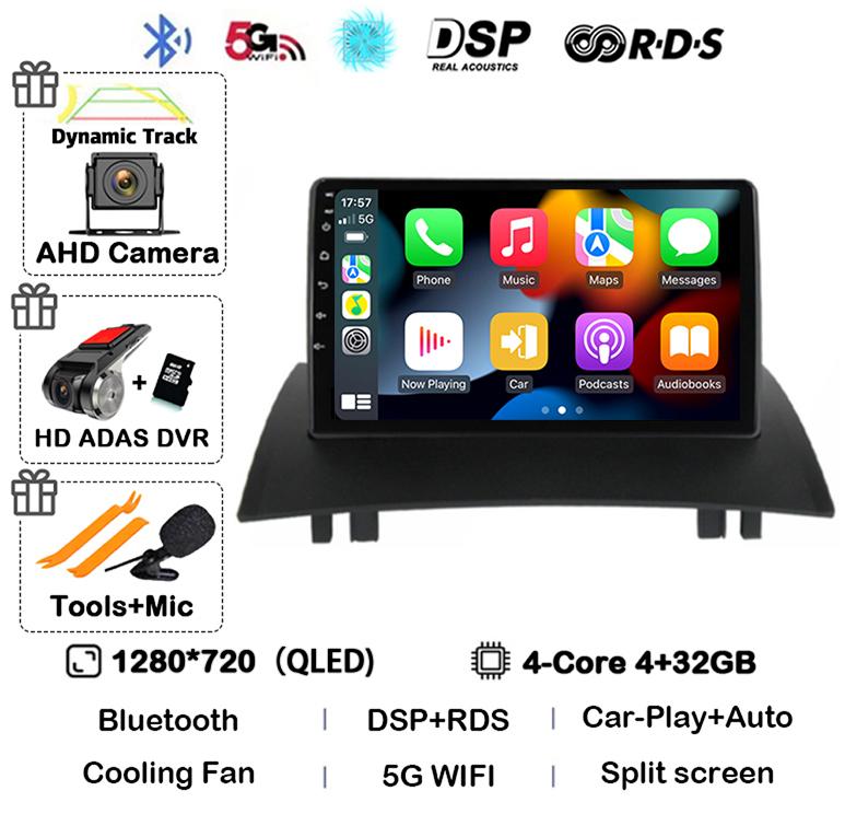 Android 14 Carplay Auto For Renault Megane 2 2002 2003 2004 2005 2006 2007 2008 2009 Multimedia Car Radio Player WIFI+4G Stereo