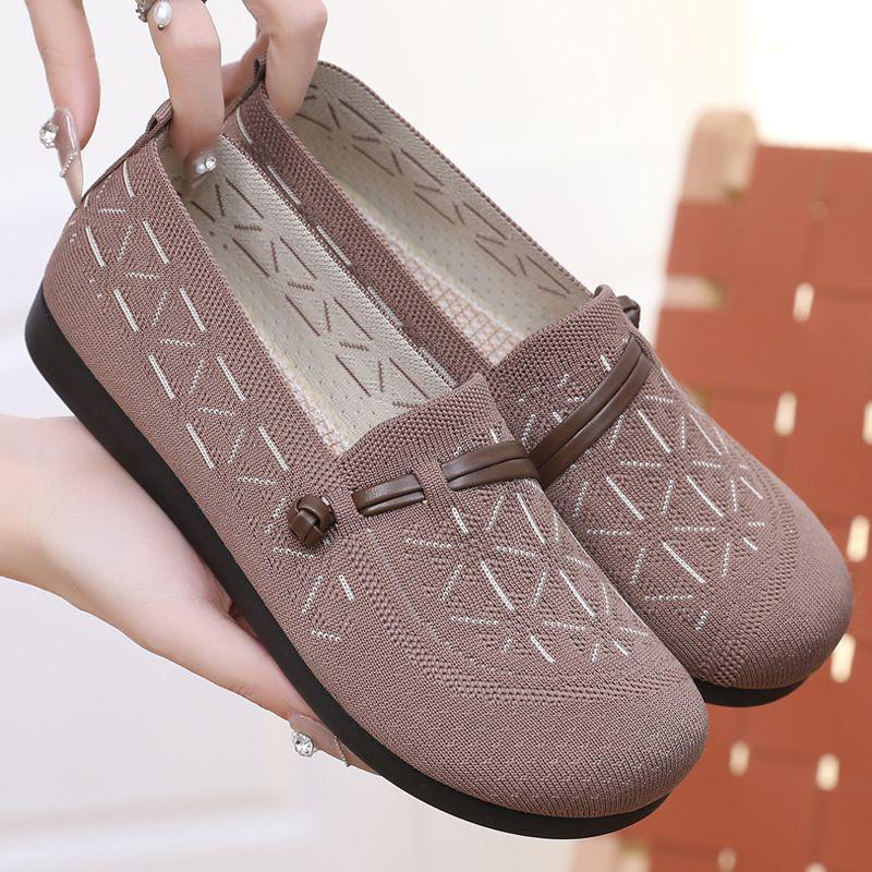 Spring & Summer Women's Breathable Flyknit Slip-on Flats - Comfortable, Non-Slip, Soft Sole Shoes for Middle-aged & Elderly Moms
