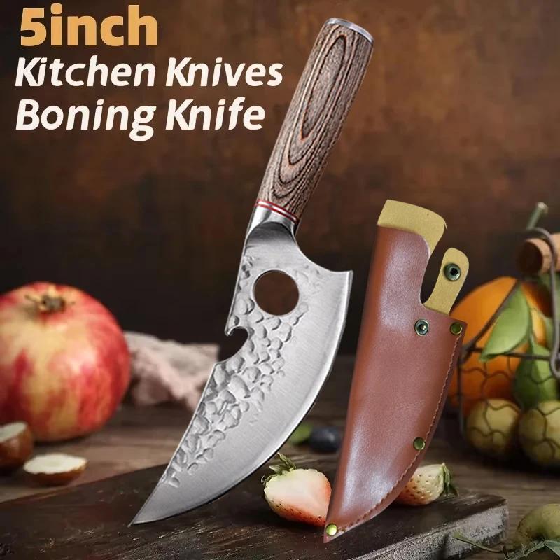 Stainless Steel Kitchen Knife Set Hammered Forged Boning Knife Wooden Handle Multi-functional Knife Bottle Opener Utility Knives