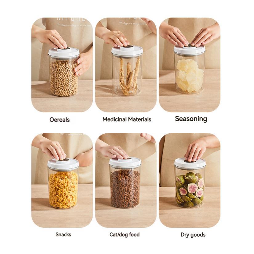 Pressversiegelte Lebensmittelaufbewahrungsbox Trockenmüsli Getreide Eimer Spender Feuchtigkeitsdichter Küchenbehälter für Snack Nüsse Müsli
