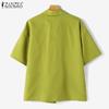ZANZEA Damen Sommer Casual Shirt Kragen Halbarm Lose Diagonal Knopf Einfarbig Blusen