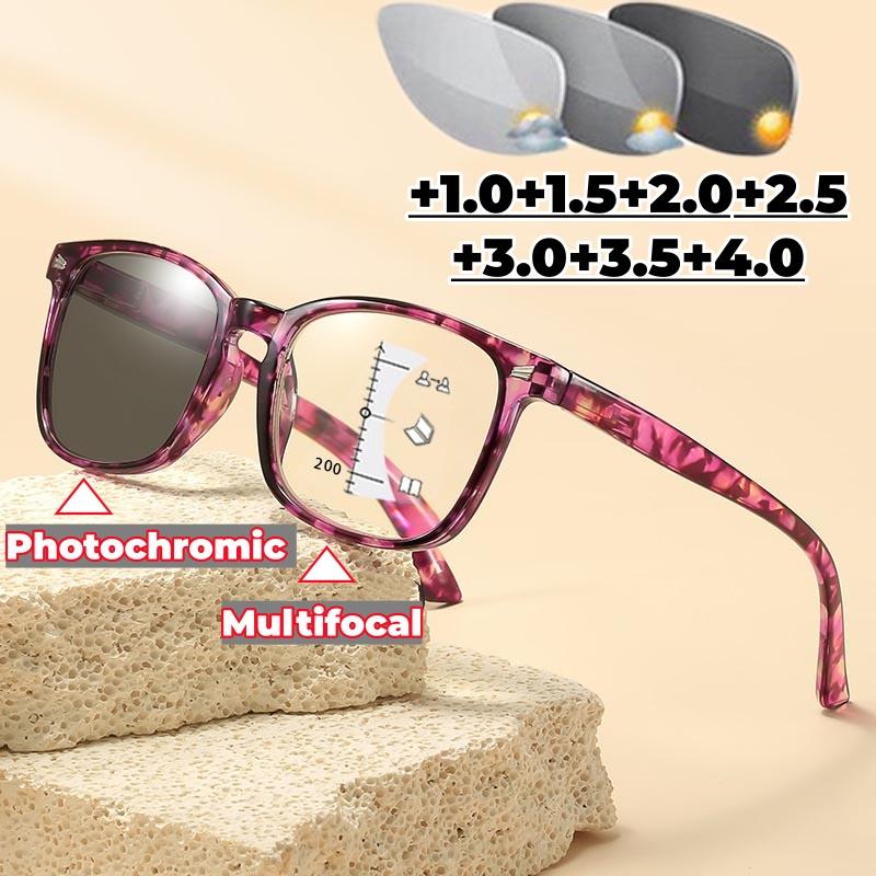 Photochromic Multifocal Reading Glasses for Women Anti Blue Light Far Sight Eyeglasses Ultra Light Spring Leg Presbyopia Glasses