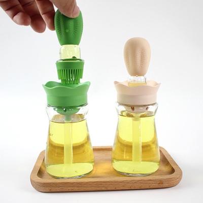 Practical with Silicone Brush 2 In 1 Reusable Wide Mouth Oil Bottle for Barbecue Oil Bottle