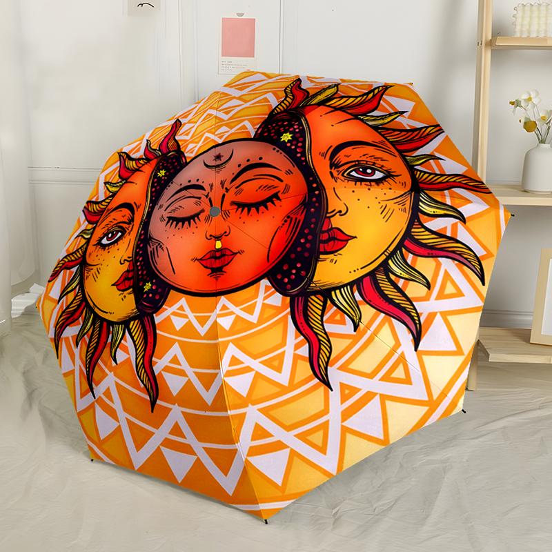 Sonne und Mond Wahrsagerei Automatischer Regenschirm, Kompaktes Design mit 8 Speichen, Faltbar und Tragbar, Outdoor-Freizeit und Täglicher Gebrauch-ideales Geschenk