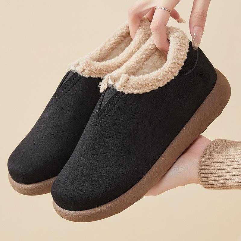 

Женские зимние теплые короткие ботинки из искусственной замши, обувь для ходьбы с флисовой подкладкой, лоферы, кроссовки, теплые, противоскользящие, для улицы, для дома, для женщин 40 чёрный