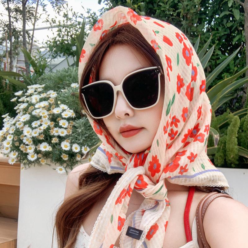New Spain Garden Floral Square Cotton Viscose Shawl Scarf High Quality Print Soft Shawls And Wraps Bufandas Muslim Hijab 90*90Cm