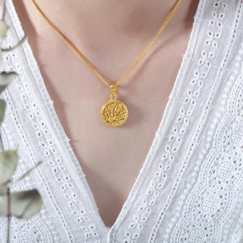 

Простой трехмерный круглый лепестковый кулон с геометрическим узором, ожерелье из титановой стали и 18-каратного золота, универсальные украшения для индивидуального темперамента