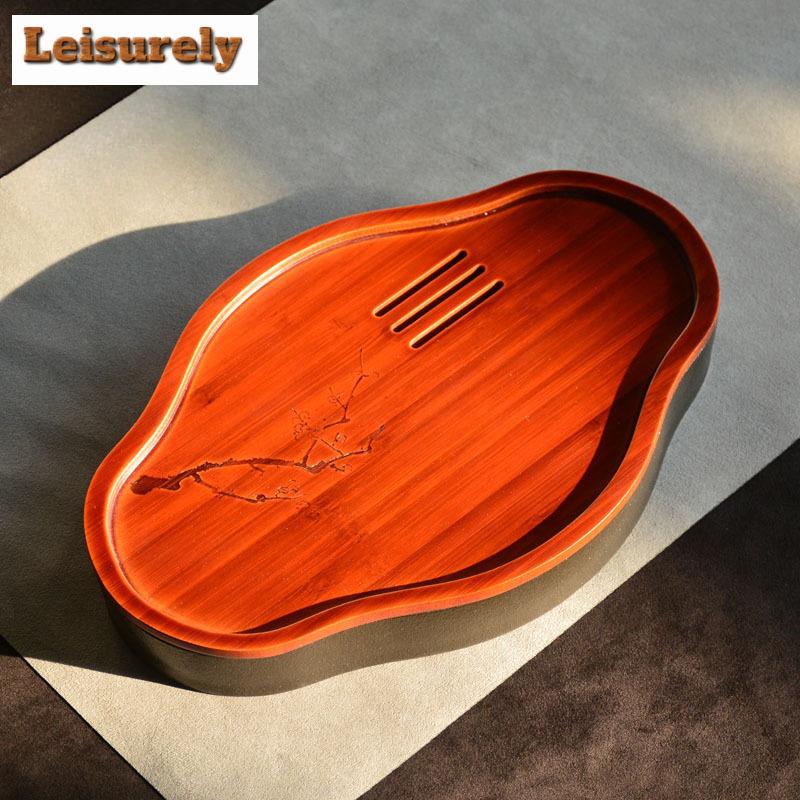 300ML Black Pottery Bamboo Colver Tea Tray Japanese Water Storage Dry Brewing Table Samll Tea Board Kung Fu Teaset Accessories
