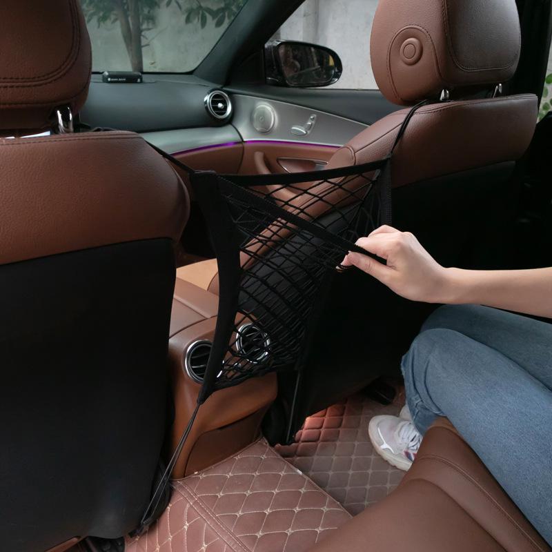 Three-Layer Elastic Car Seat Organizer Bag - Mesh Pocket Storage Net
