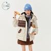 ZIHAN Women's Color-Block Plaid Hooded Short Down Jacket