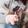 Cute Pink Pig Plush Crossbody Bag Soft Kawaii Animal Stuffed Coin Purse With Ribbon Zipper Messenger Satchel