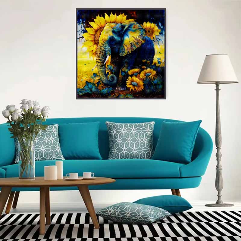 New Arrival 5D DIY Full Circle Diamond Painting "Sunflowers and Elephants" Embroidery Cross Stitch Home Decor Gift