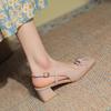 Lychee Pattern Thick Heel Square Head Single Shoes Women's High Heel Medium Heel Sheepskin Back Strap Mary Jane Shoes Sandals