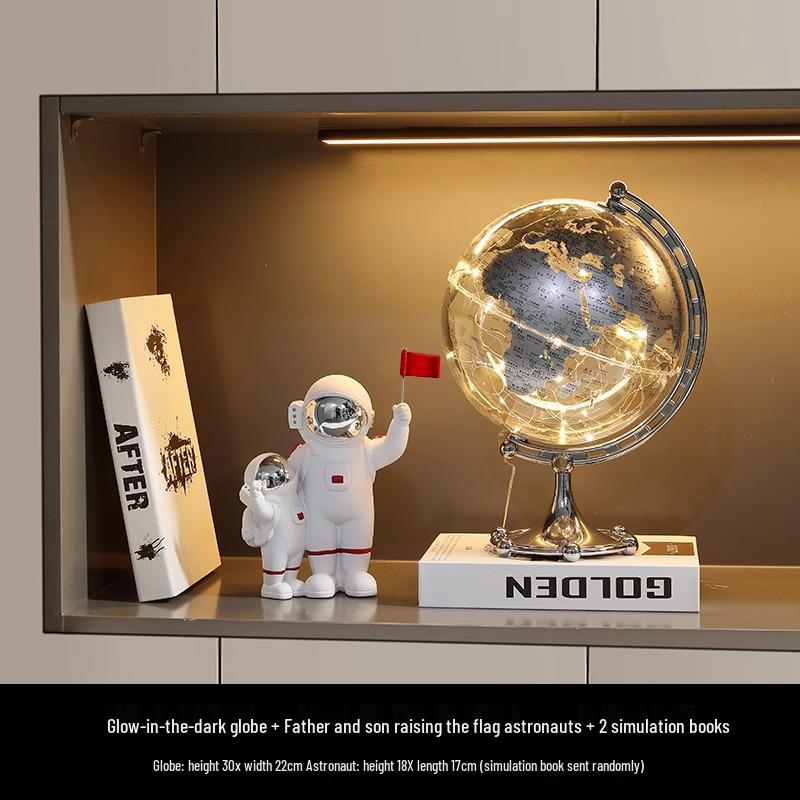Astronaut Boy Globe Ornament: Luxurious Birthday Gift & Decorative Piece for Living Room or Wine Cabinet.