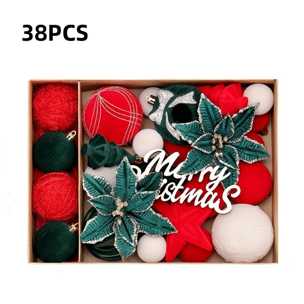 Christmas Decorations 38PCS Flocked Christmas Flowers Christmas Ball Set Christmas Tree Ornaments Velvet Christmas Ball