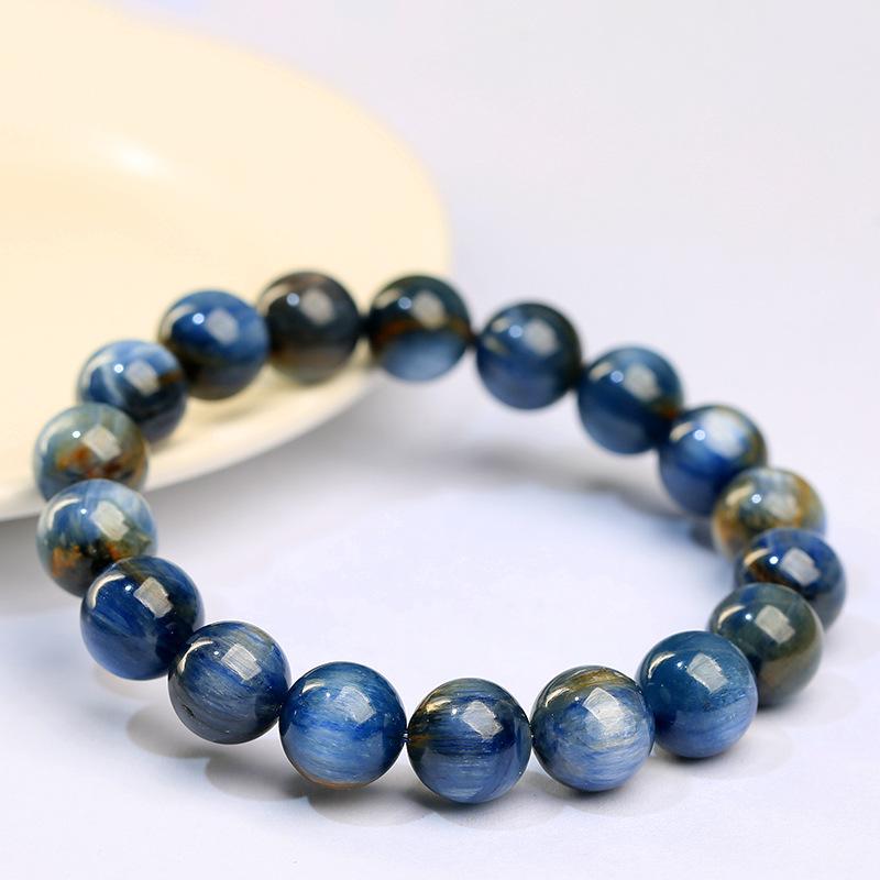 Hongchu Crystal Natural Old Mine Co-occurring Blue Crystal Round Bead Bracelet Symbiotic Cat's Eye Blue Crystal Bracelet