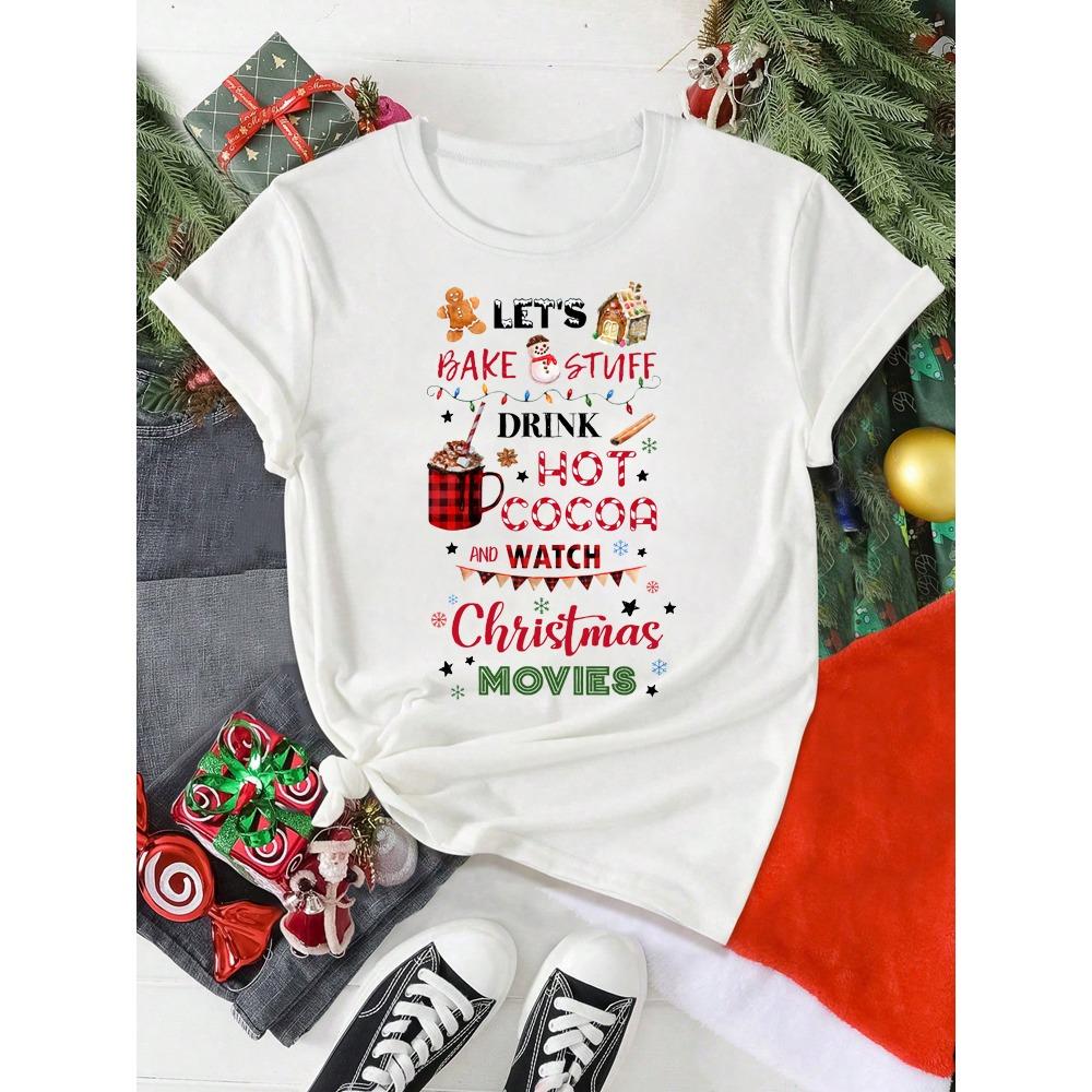 

Давайте печь всякую всячину, пить горячий какао и смотреть рождественские фильмы. Забавная женская футболка. Счастливого Рождества. Праздничная вечеринка. Женские топы и футболки. 6XL