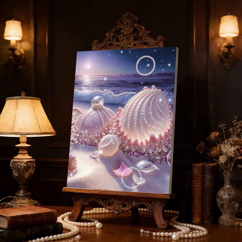 DIY Muscheln am Strand Perlen Diamant Kunst Malerei Kits für Erwachsene und Anfänger, Feine Ansicht Funkelndes Malerei Handwerk Hauswand Dekoration Handgemachtes Geschenk