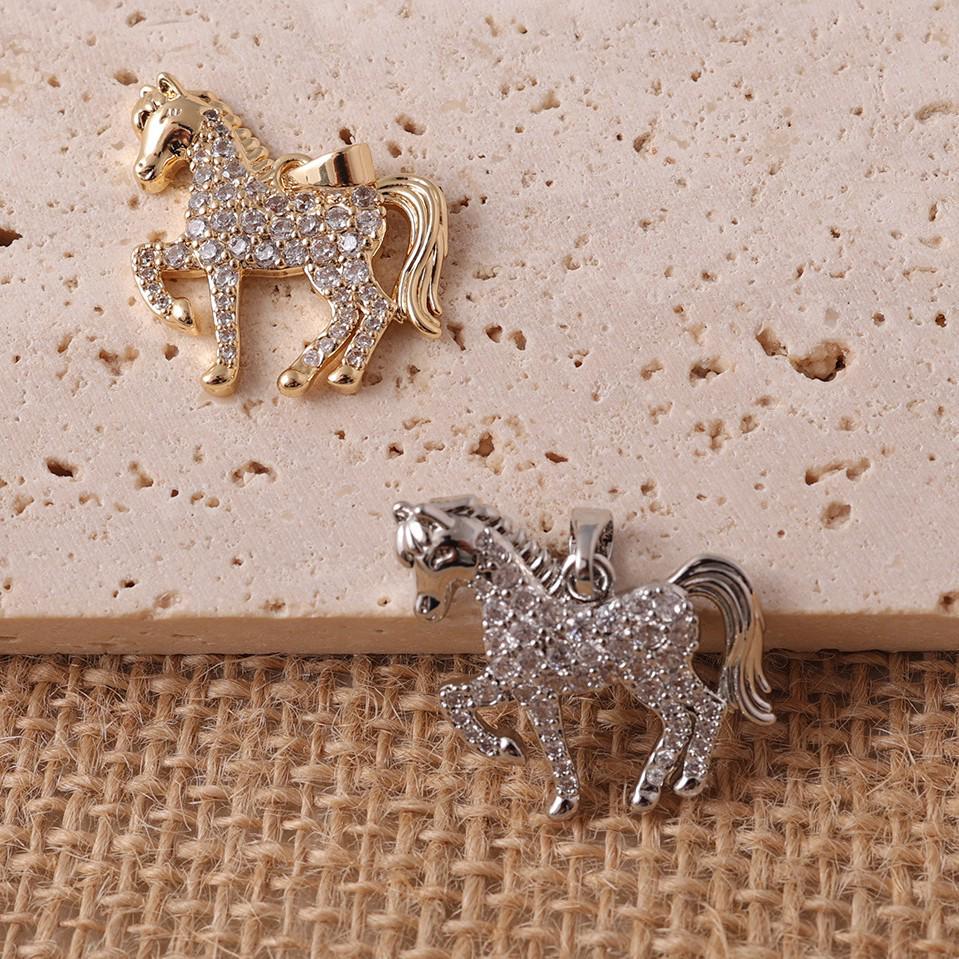 3D Sparkling Diamond Horse Pendant - Gold & Silver Zodiac Animal DIY Jewelry Accessory
