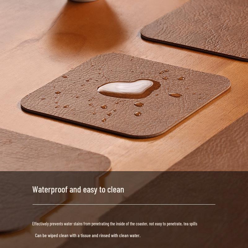 Chinese Style High-End Retro Leather Non-Slip Coaster for Water, Whiskey, and Tea Cups.