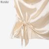 ZANZEA Women Elegant Round Neck Lace-Up Casual Short Sleeve Blouse