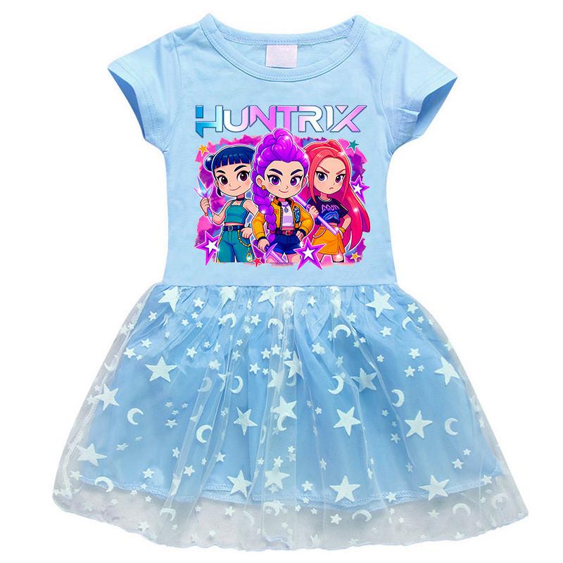 Girls Kpop Mira Zoey Rumi Hunters Printed Casual Mesh Dress