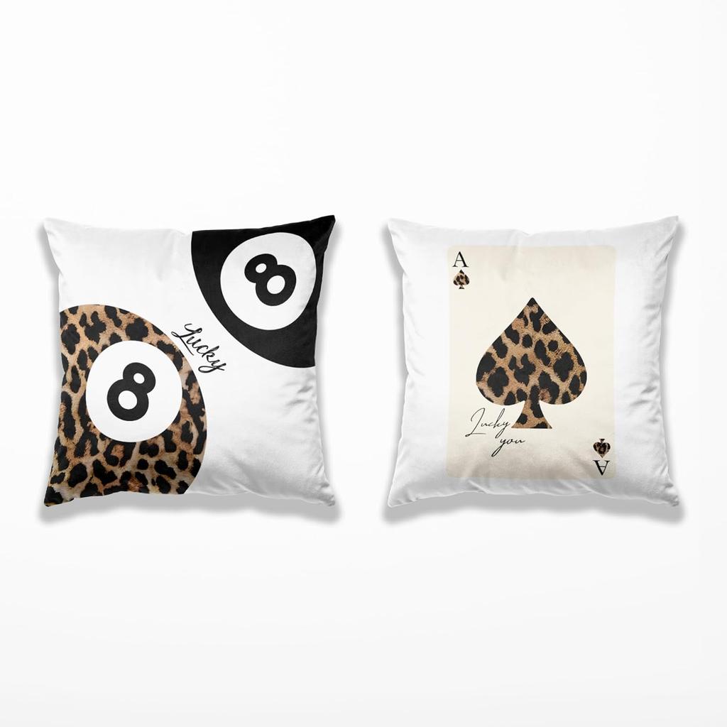 Preppy Star Lucky 8 Ball Cheetah Leopard Print Room Decor Pillow Cover 18x18 Set of 2,Leopard Gifts for Women,Cheetah Print Gifts,Coquette Pillow